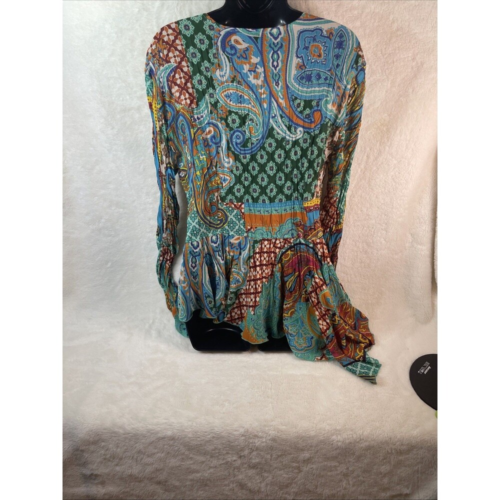 Essentials by Milano Boho Paisley Peplum Top Multicolor Long Sleeve Size M - Picture 2 of 5